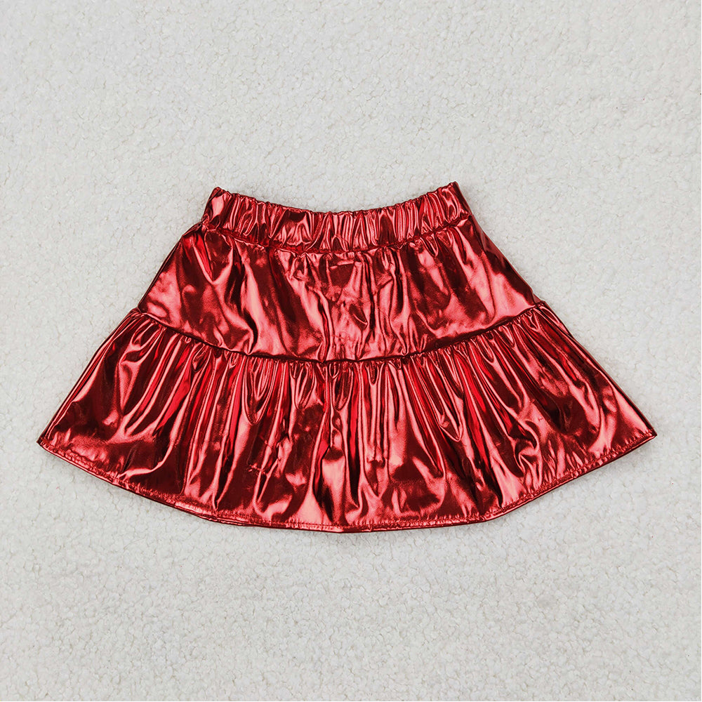 6.24  GLK0041 RTS NO MOQ Red color patchwork kids girls summer skirt