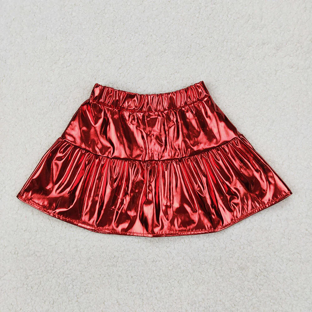 11.15 RTS 3 Colors Sibling Baby Girls Leather Metallic Skirts Bottoms