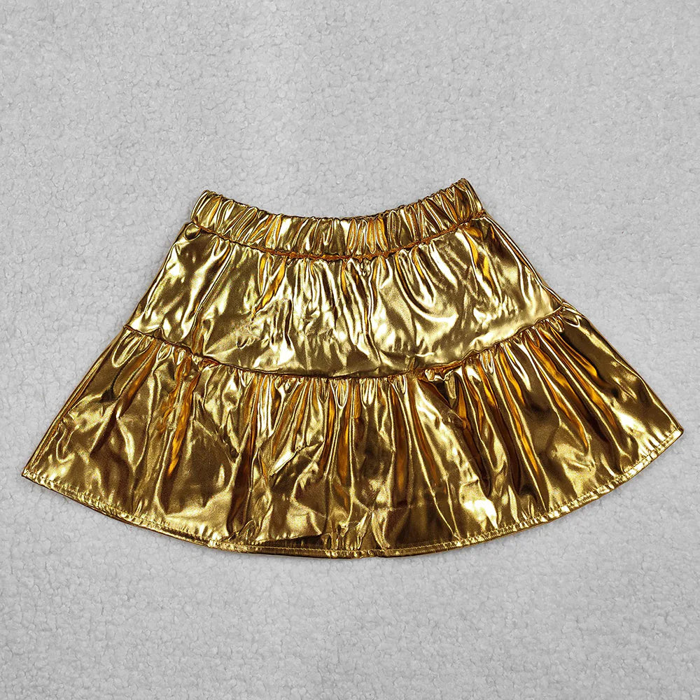 11.15 RTS 3 Colors Sibling Baby Girls Leather Metallic Skirts Bottoms