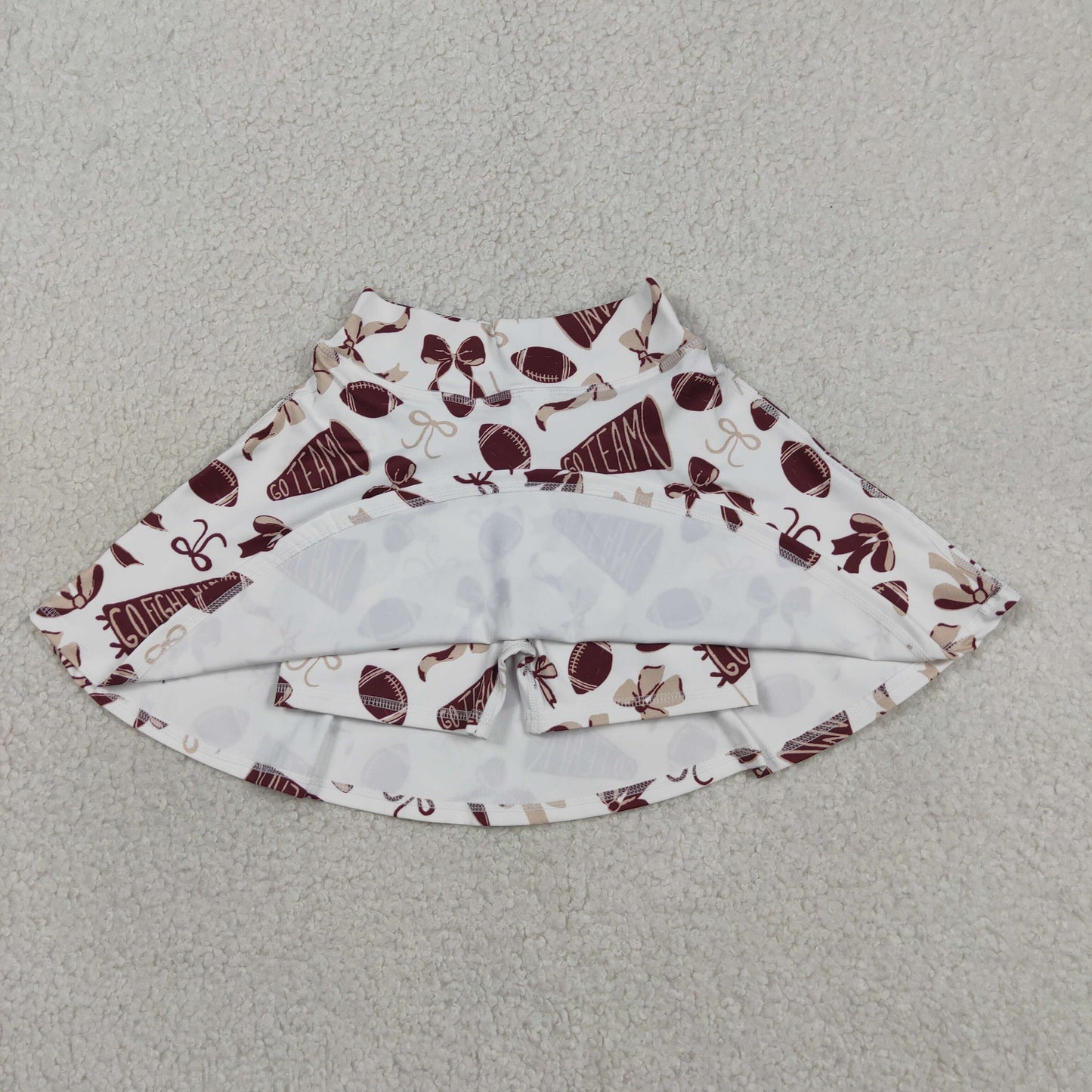 GLK0139 RTS NO MOQ （In stock）Maroon bow football go team kids girls activewear skirt