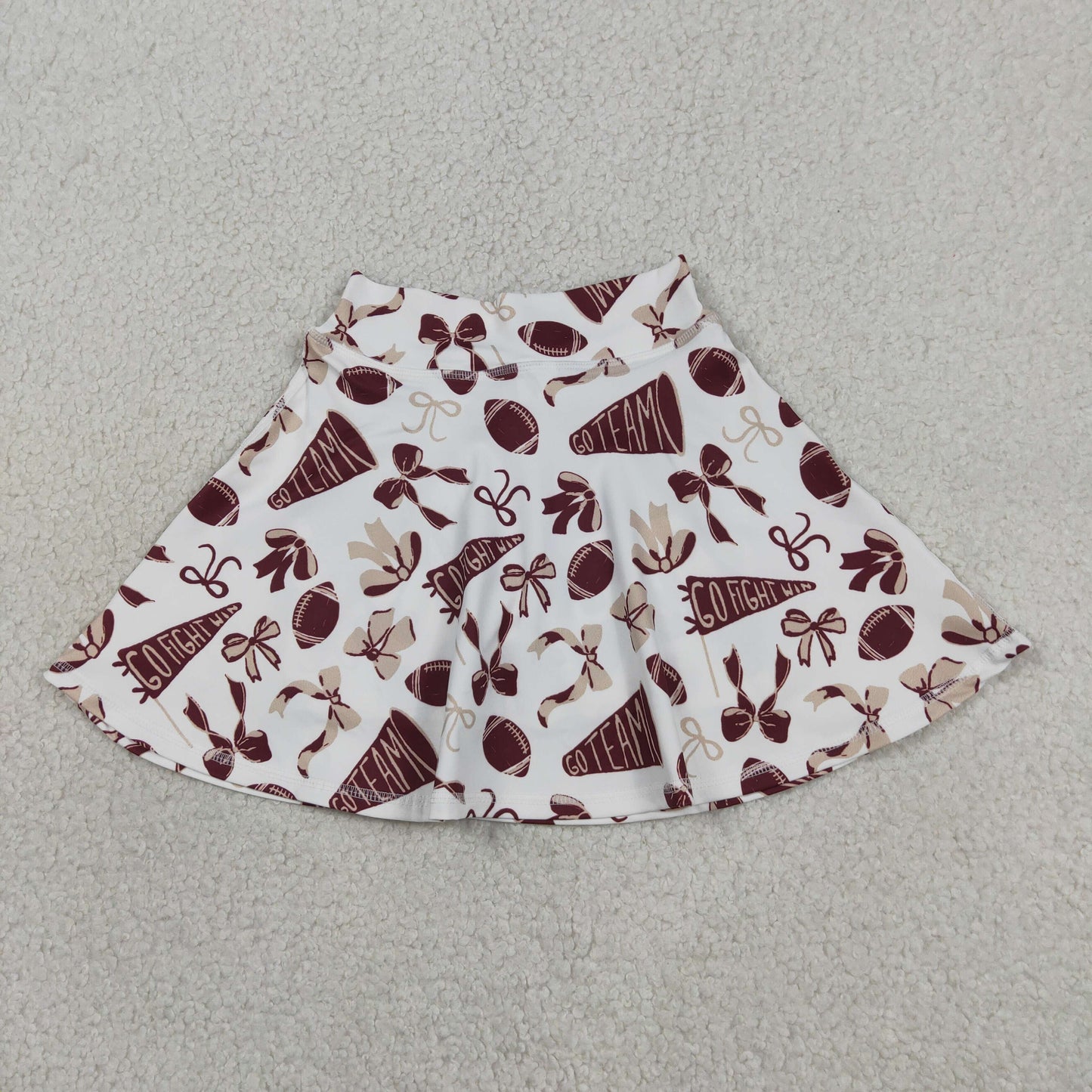 GLK0139 RTS NO MOQ （In stock）Maroon bow football go team kids girls activewear skirt