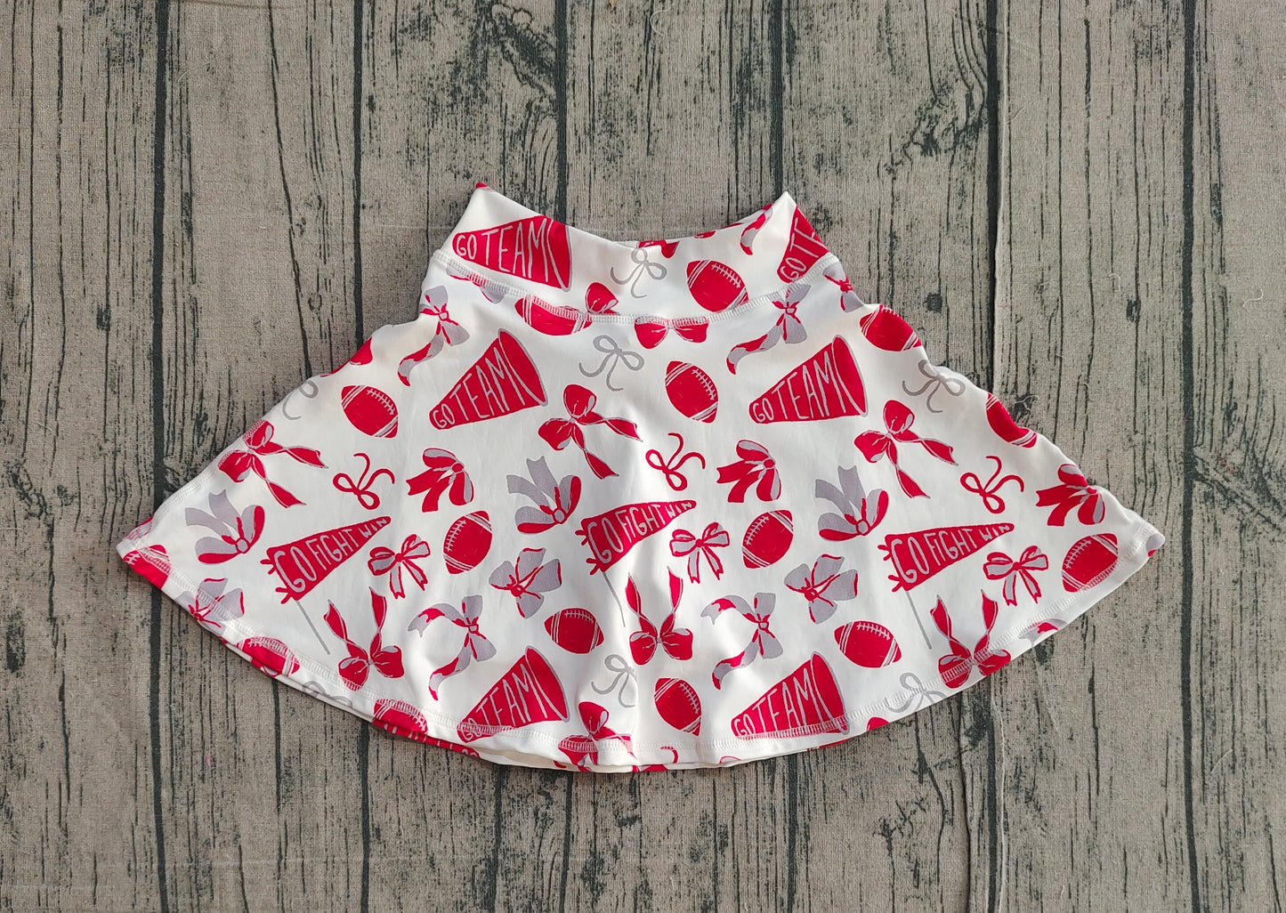 12.1 GLK0141 Sample No Moq Yoga fabric Baby Girls Red Bows Go Team Yoga Skirt Shorts Bottom