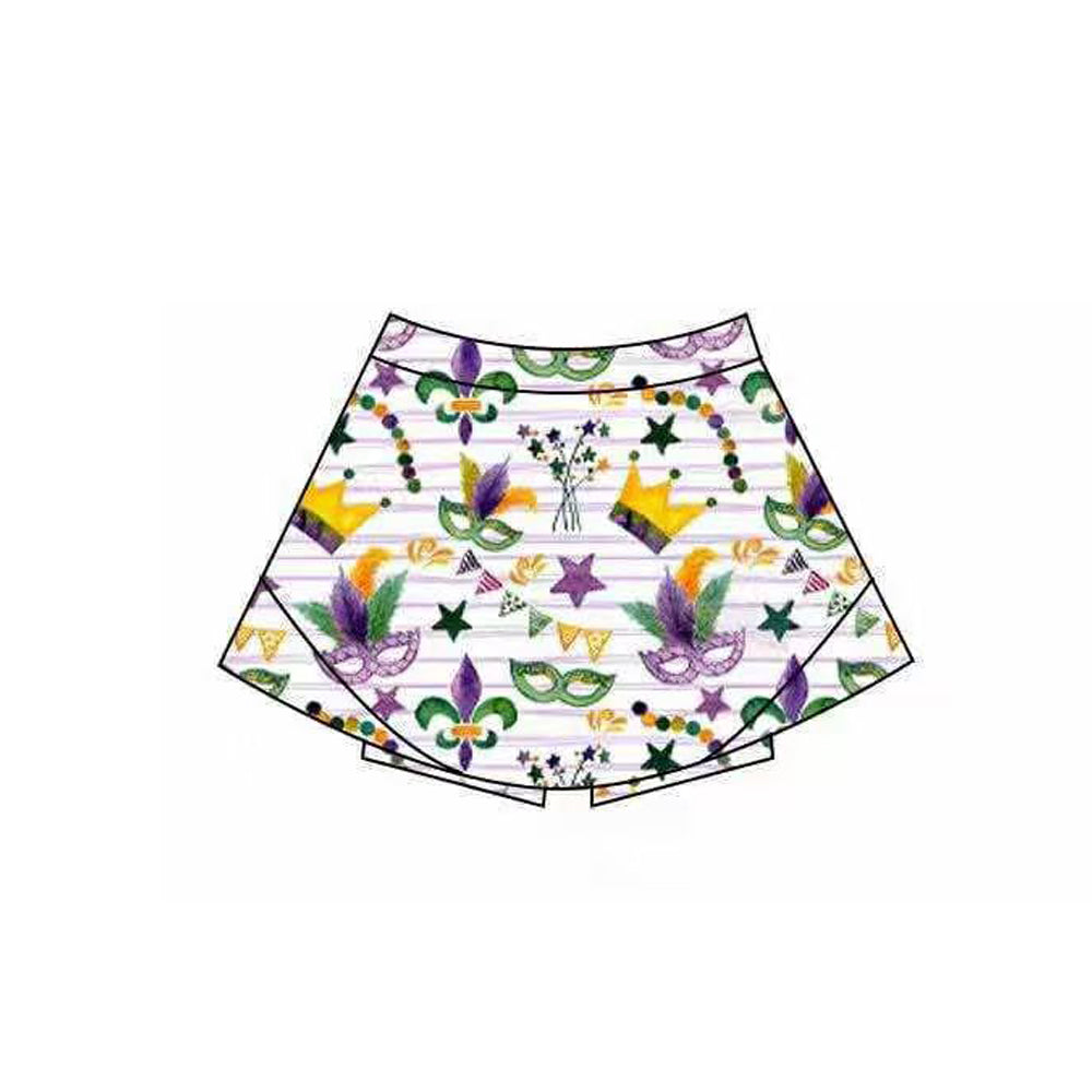 10.20 GLK0167 Pre order No Moq Yoga fabric Baby Girls Mardigras Stripe Anchor Masks Yoga Skirt Shorts Bottom
