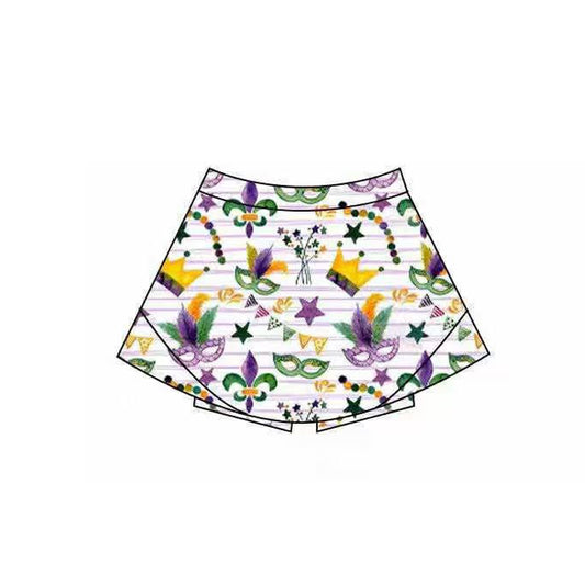 10.20 GLK0167 Pre order No Moq Yoga fabric Baby Girls Mardigras Stripe Anchor Masks Yoga Skirt Shorts Bottom