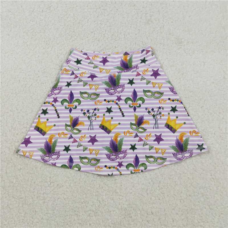 11.26 RTS NO MOQ （In stock）GLK0167 Baby Girls Mardigras Stripe Anchor Masks Yoga Active Skirt Shorts Bottom