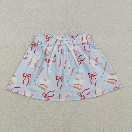 12.5 RTS NO MOQ （In stock）GLK0169 Baby Girls Summer Shorts Baby Girls Bows Baseballs Team Yoga Active Skirt Shorts Bottom