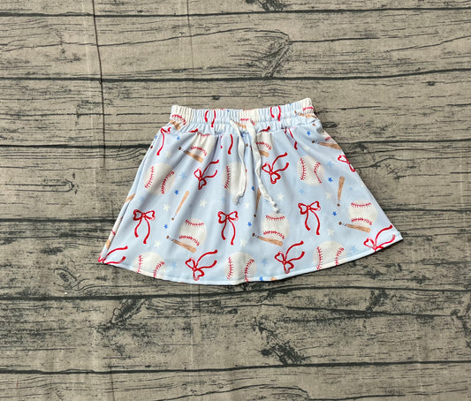 11.18 GLK0169 Sample No Moq Yoga fabric Baby Girls Red Bows Baseballs Team Yoga Skirt Shorts Bottom