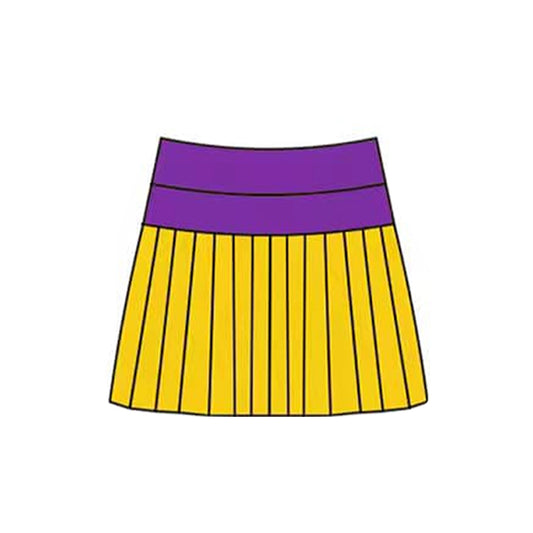 11.18 GLK0196 Pre order No Moq Yoga fabric Baby Girls Mardigras Purple Yellow Stripe Yoga Pleated Skirt Shorts Bottom
