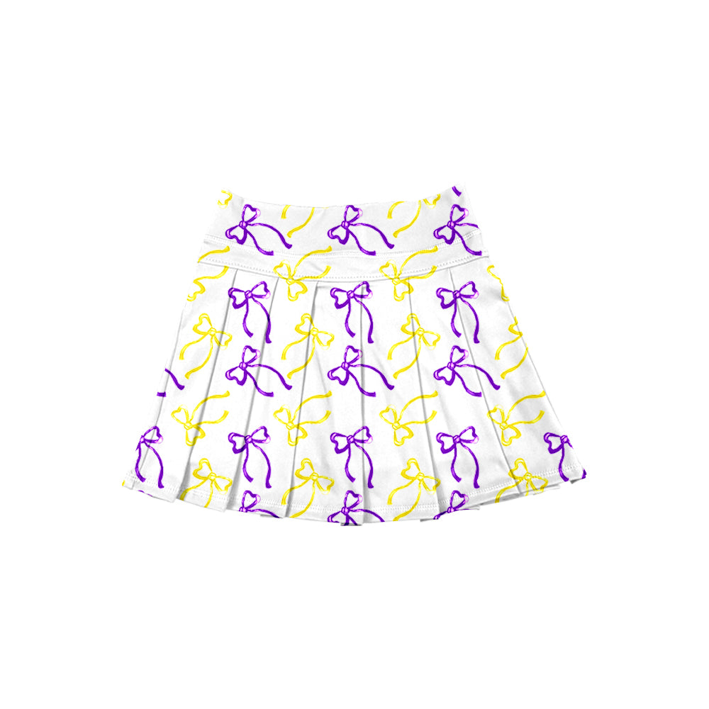 11.21 GLK0212 Pre order No Moq Yoga fabric Baby Girls Purple Yellow Bows Yoga Pleated Skirt Shorts Bottom