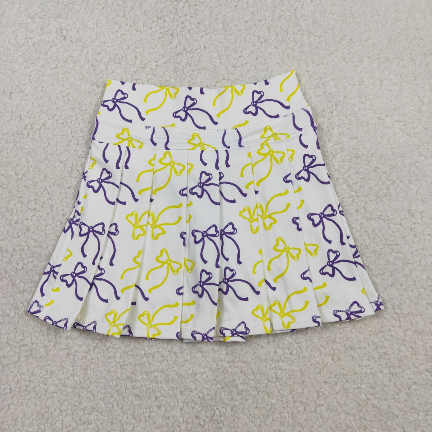 1.20 RTS NO MOQ （In stock）GLK0212 Baby Girls Summer Shorts Baby Girls Purple Yellow Bows Yoga Active Pleated Skirt Shorts Bottom