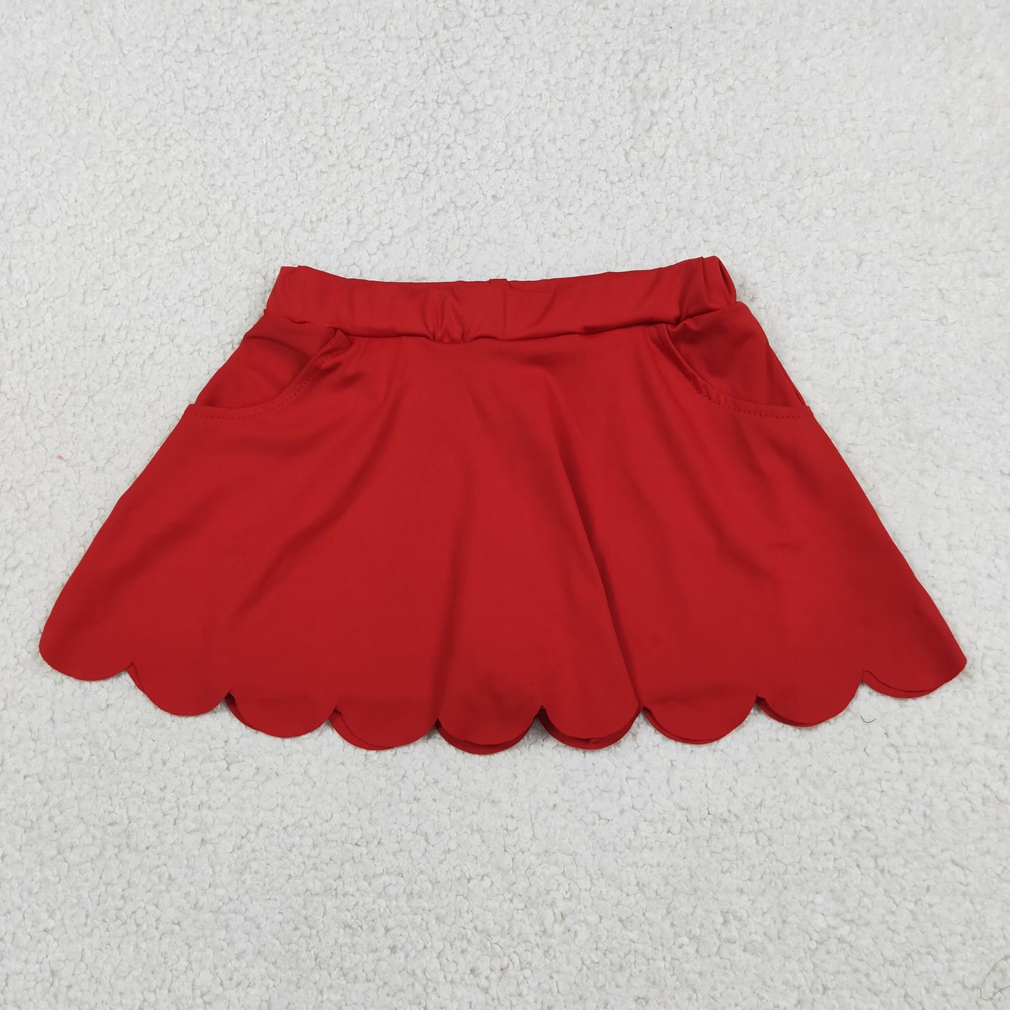GLK0235 RTS NO MOQ （In stock）Red pockets scallop kids girls summer activwear skirt