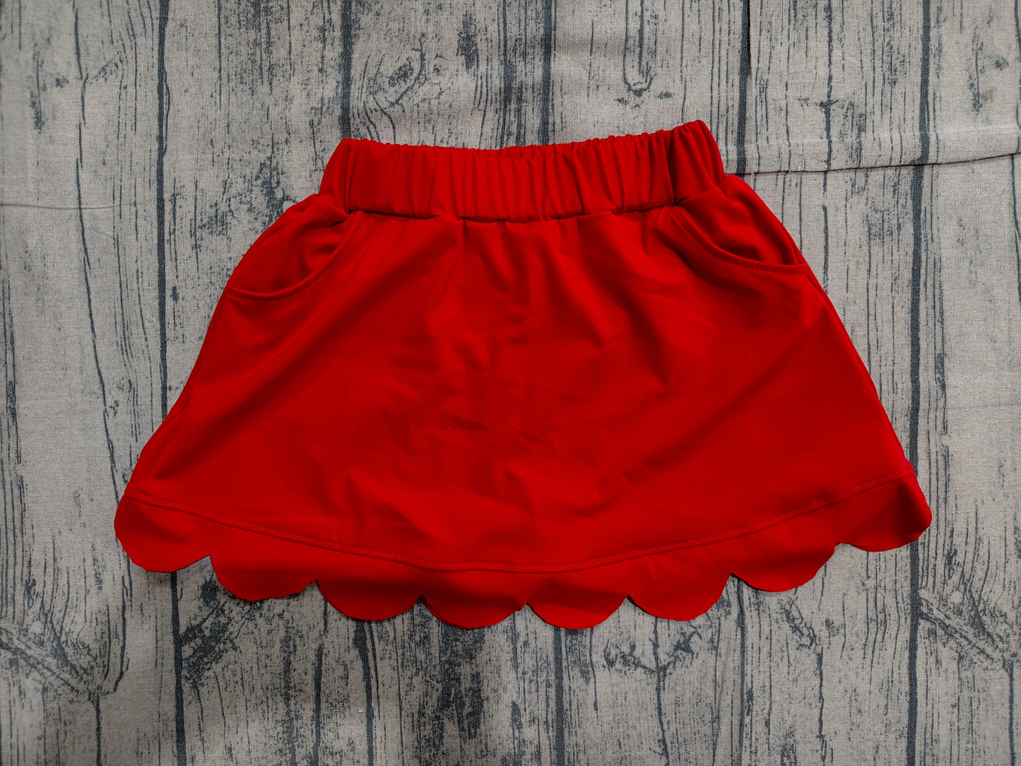 4.1 GLK0235 Sample No Moq Baby Girls Red Pockets Yoga Active Scallop Skirt Shorts Bottom Preorder