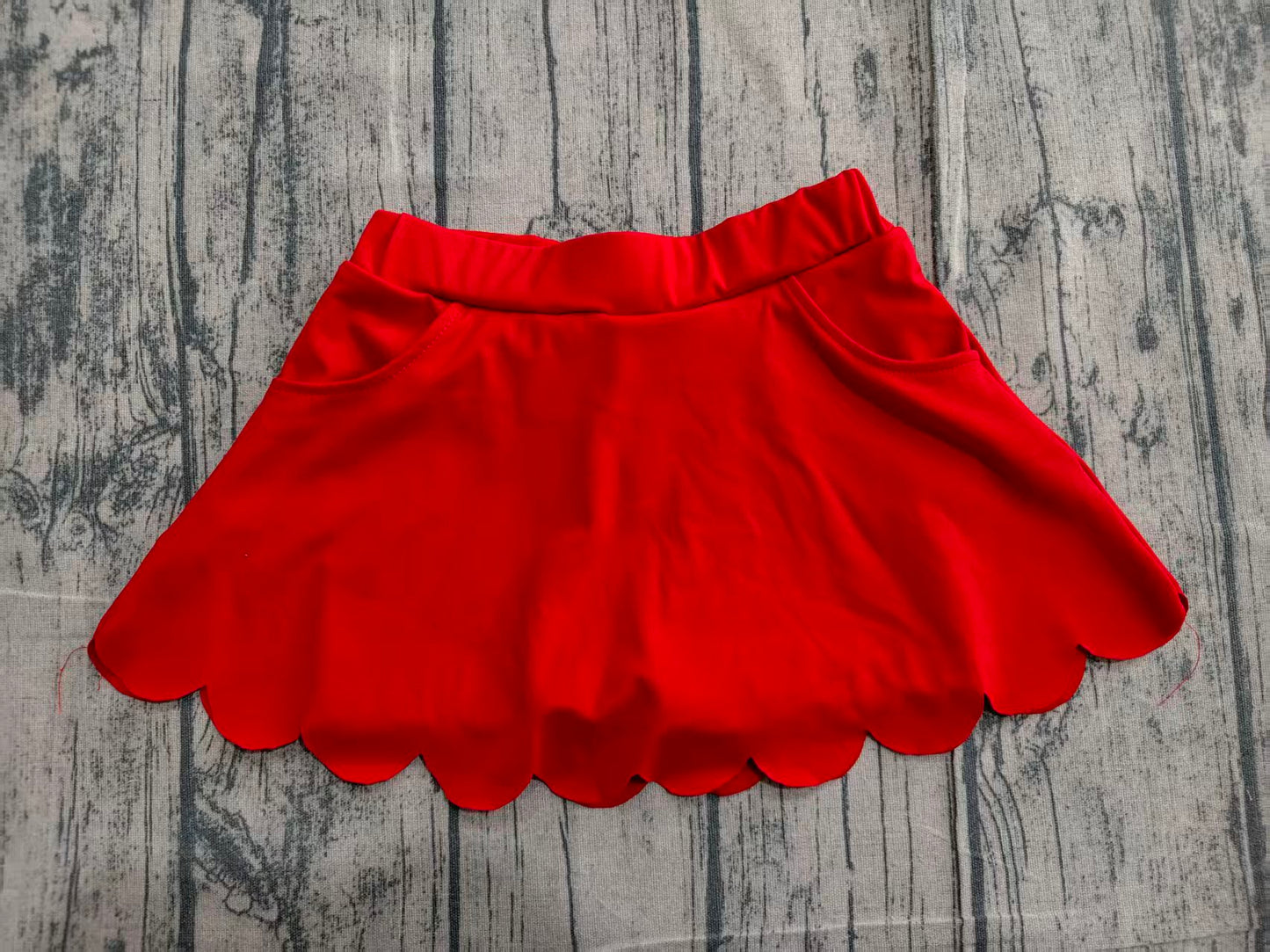 4.6 GLK0235 Sample No Moq Baby Girls Red Pockets Yoga Active Scallop Skirt Shorts Bottom