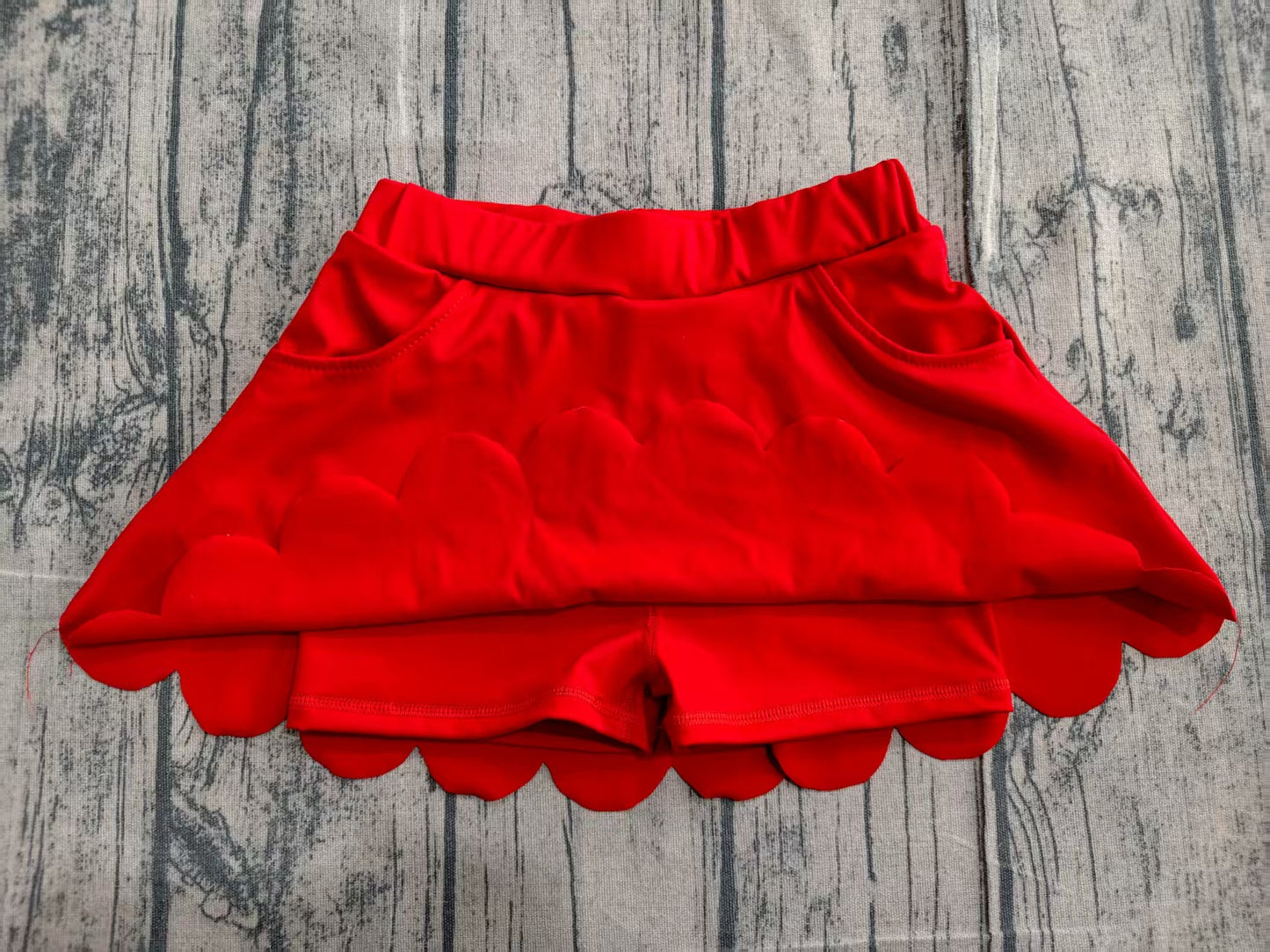 4.6 GLK0235 Sample No Moq Baby Girls Red Pockets Yoga Active Scallop Skirt Shorts Bottom