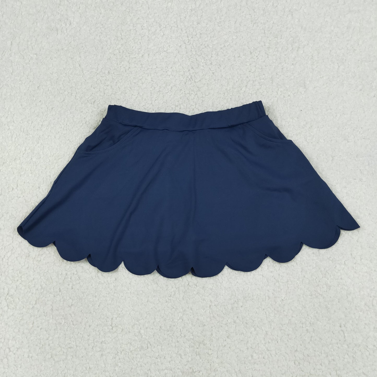 4.11 GLK0236 RTS NO MOQ （In stock ）Navy pockets scallop kids girls summer activwear skirt