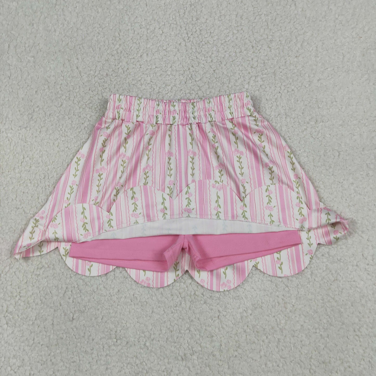 GLK0238 RTS NO MOQ （In stock）Pink floral elastic waist scallop kids girls skirts  Reviews