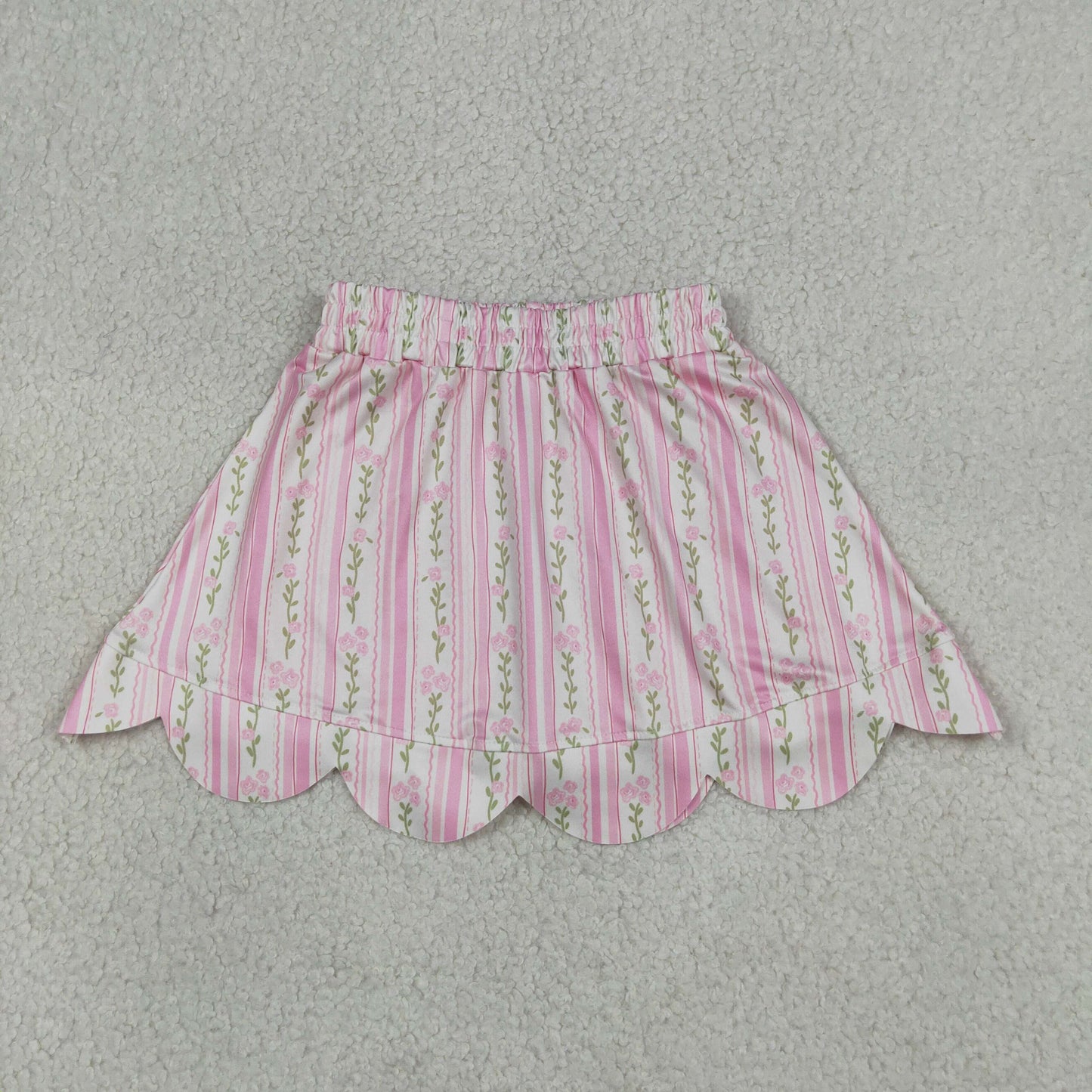 GLK0238 RTS NO MOQ （In stock）Pink floral elastic waist scallop kids girls skirts  Reviews
