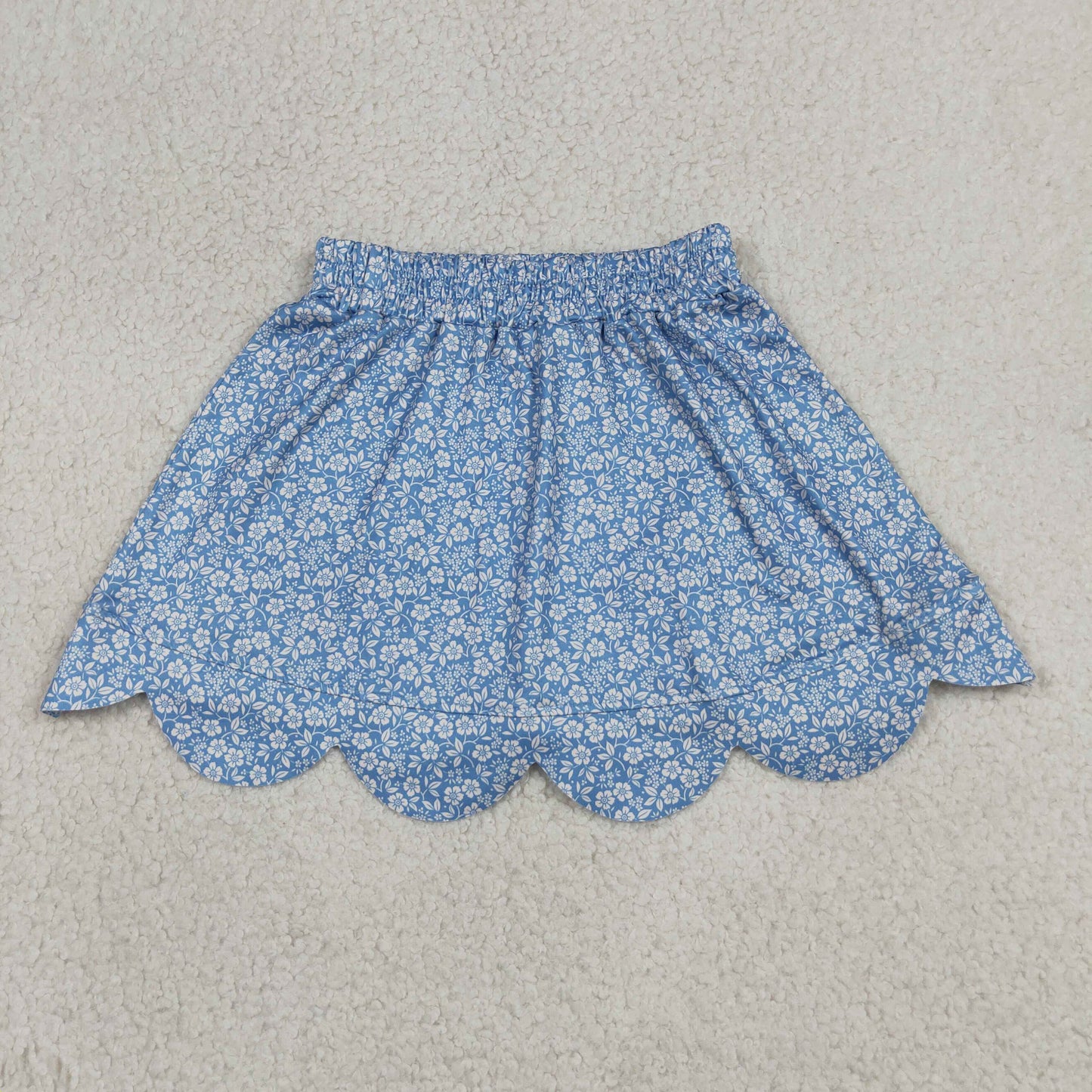 GLK0239 RTS NO MOQ （In stock）Blue floral elastic waist scallop kids girls skirts