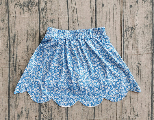3.9 GLK0239 Sample No Moq Yoga fabric Baby Girls Blue Small Flowers Scallop Skirt Shorts Bottom