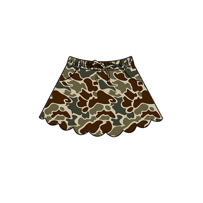 4.29 Pre order No Moq Baby Girls Casual Camo Long Sleeve Top Scallop Pockets Skirt Shorts Bottom Sets