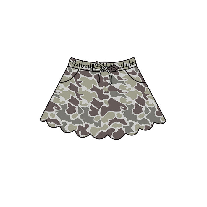 4.29 Pre order No Moq Baby Girls Casual Camo Long Sleeve Top Scallop Pockets Skirt Shorts Bottom Sets