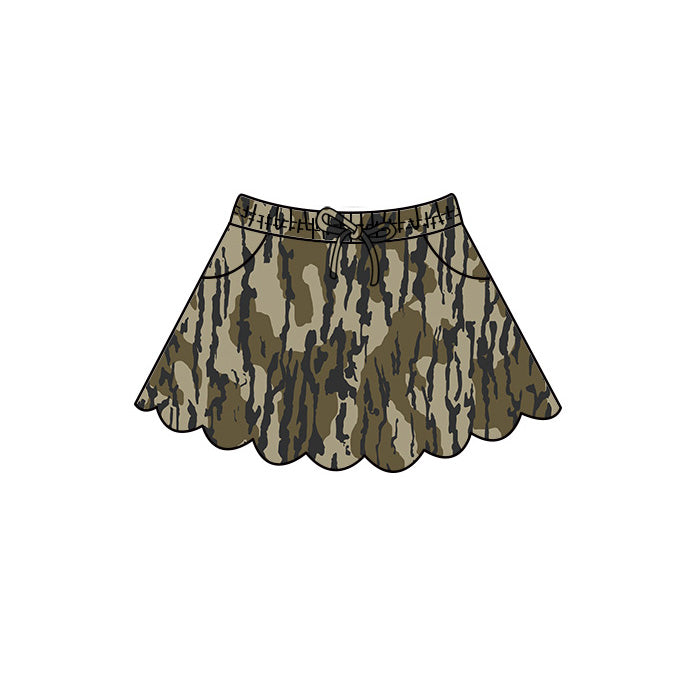 4.29 Pre order No Moq Baby Girls Casual Camo Long Sleeve Top Scallop Pockets Skirt Shorts Bottom Sets