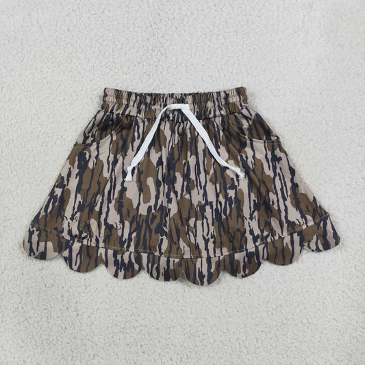 GLK0298 RTS NO MOQ （In stock）Olive camo pocket scallop kids girls skirt