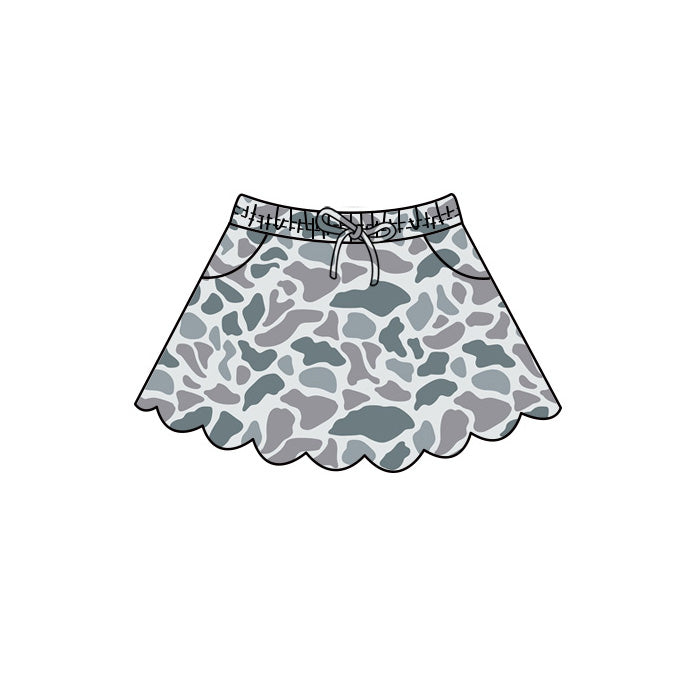 4.29 Pre order No Moq Baby Girls Casual Camo Long Sleeve Top Scallop Pockets Skirt Shorts Bottom Sets