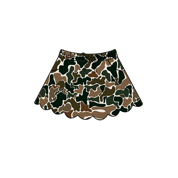 4.29 Pre order No Moq Baby Girls Casual Camo Long Sleeve Top Scallop Pockets Skirt Shorts Bottom Sets