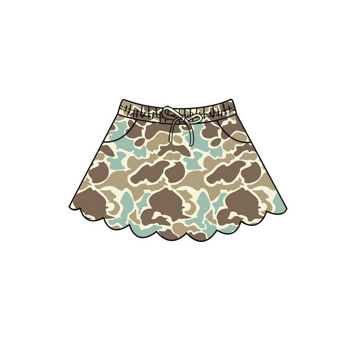 4.29 Pre order No Moq Baby Girls Casual Camo Long Sleeve Top Scallop Pockets Skirt Shorts Bottom Sets