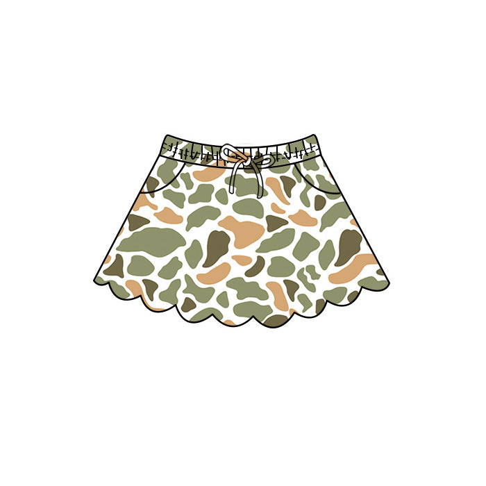 4.29 Pre order No Moq Baby Girls Casual Camo Long Sleeve Top Scallop Pockets Skirt Shorts Bottom Sets