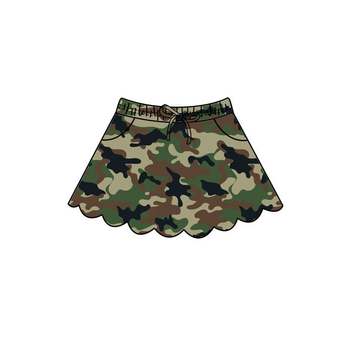 4.29 Pre order No Moq Baby Girls Casual Camo Long Sleeve Top Scallop Pockets Skirt Shorts Bottom Sets