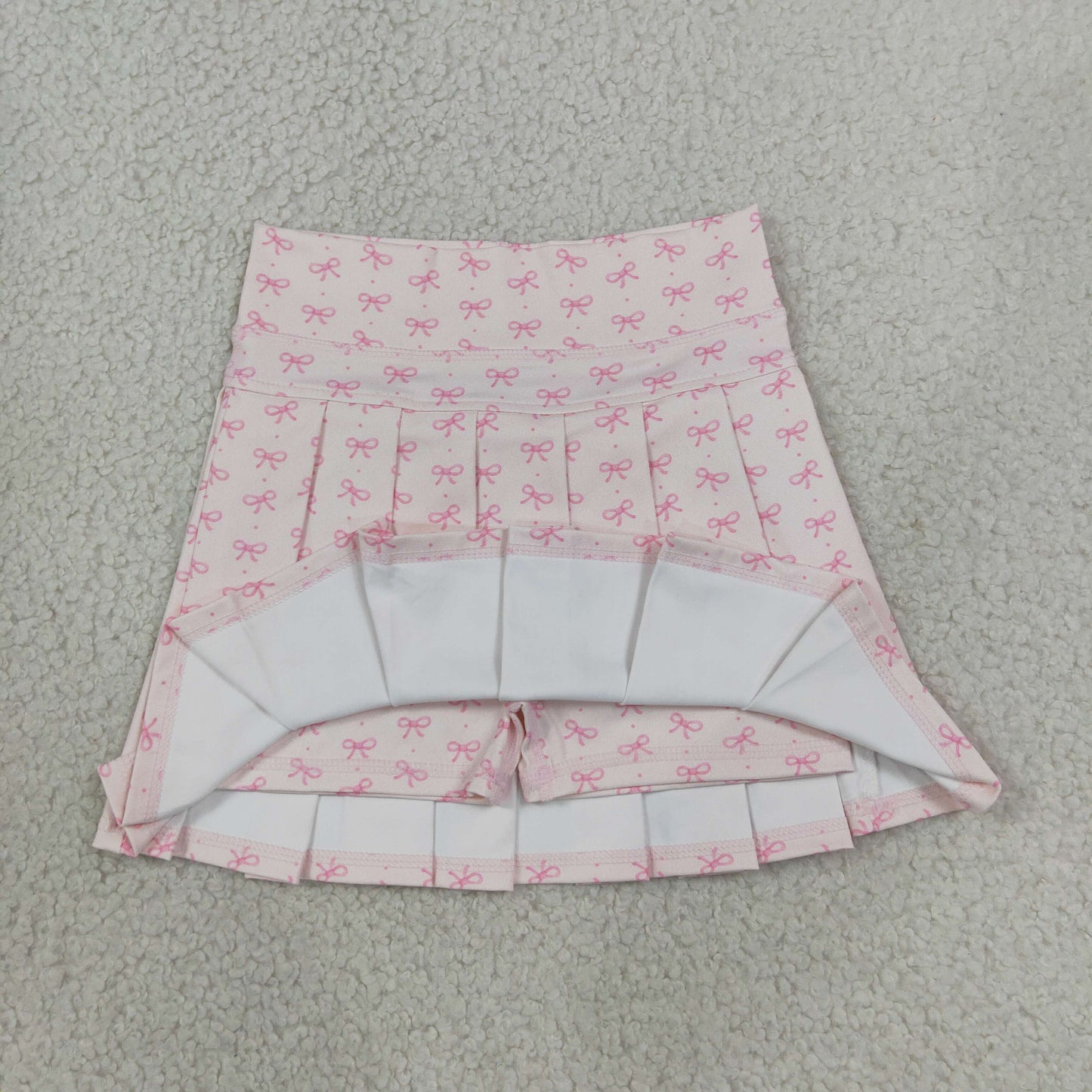 GLK0305 RTS NO MOQ （In stock）yoga fabric GLK0305 Yoga Baby Girls Pink Bow Polka Dot Print Yoga Active Pleated Skort Shorts Bottom