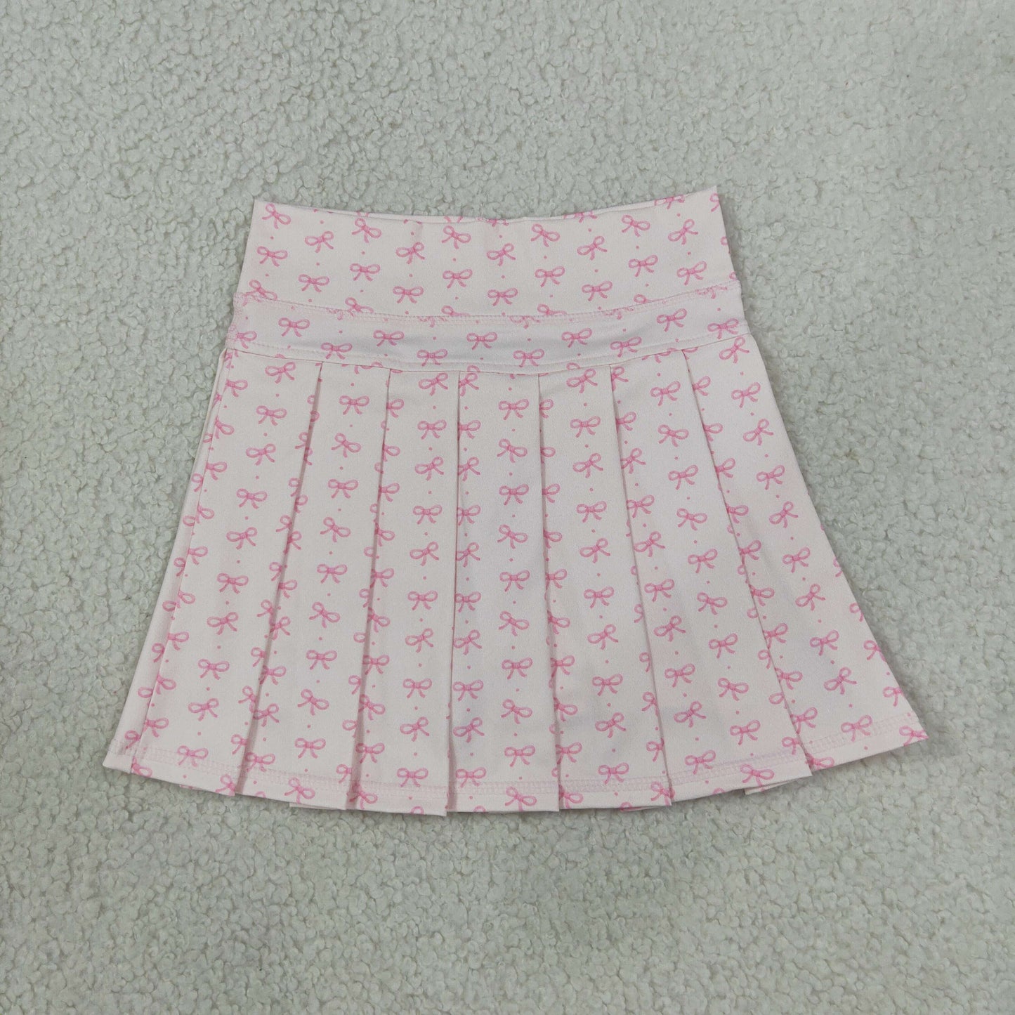 GLK0305 RTS NO MOQ （In stock）yoga fabric GLK0305 Yoga Baby Girls Pink Bow Polka Dot Print Yoga Active Pleated Skort Shorts Bottom