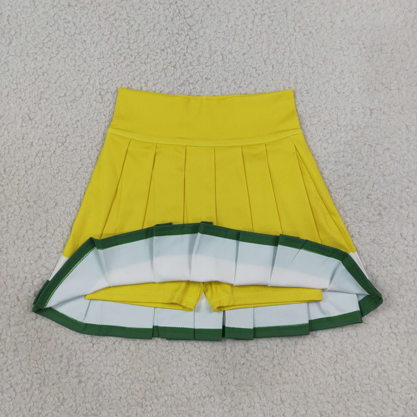 GLK0319 RTS NO MOQ （In stock）yoga fabric cotton Yoga Baby Girls Yellow Green Stripes Pleated Skort Yoga Bottoms