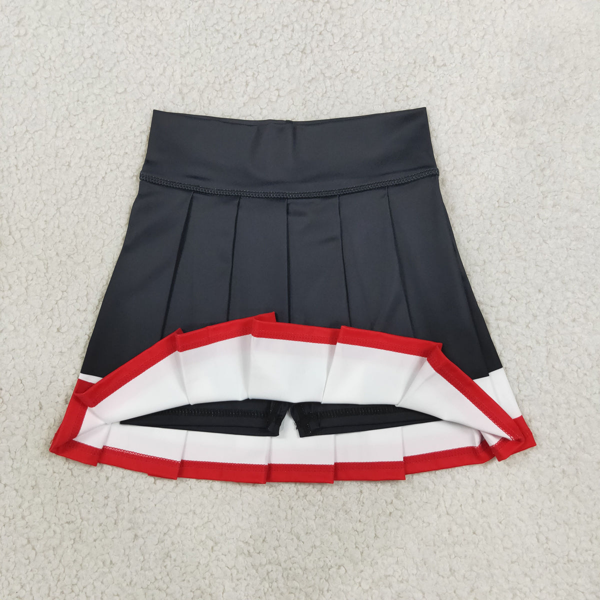 RTS NO MOQ （In stock）yoga fabric GLK0320 Baby Girls Black Red Stripe Yoga Active Pleated Skirt Short Bottoms