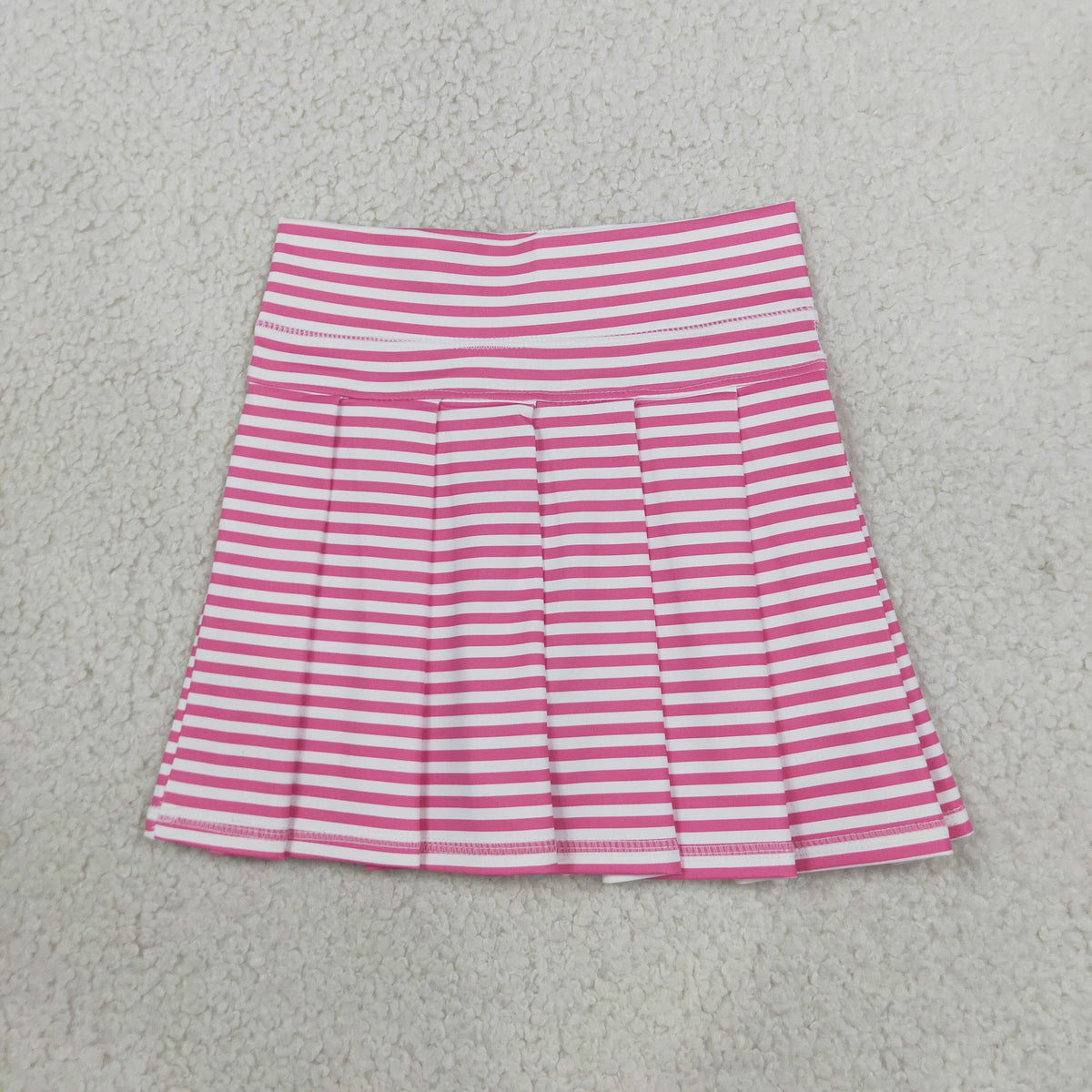 RTS NO MOQ （In stock）yoga fabric GLK0335 Yoga Baby Girls Pink White Striped High Waist Pleated Skort Casual Sports Skort