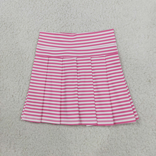 RTS NO MOQ （In stock）yoga fabric GLK0335 Yoga Baby Girls Pink White Striped High Waist Pleated Skort Casual Sports Skort
