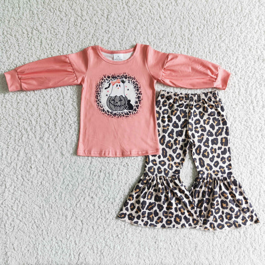 9.23 GLP0017 Baby Girls Winter Outfits Baby Girls leopard ghost bell halloween clothing sets