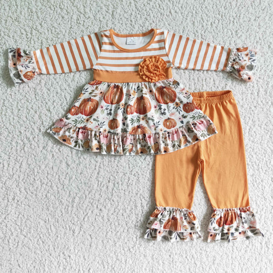 9.23 GLP0018 Baby Girls Winter Outfits Baby girls fall orange pumpkin stripe pants sets