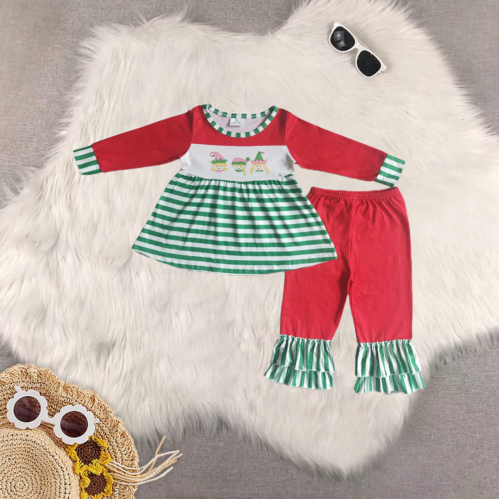 8.21 RTS Sibling Baby Boys Girls Red screen print shirt stripe pants boy Christmas pajamas