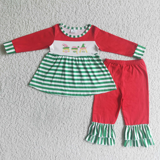 GLP0057 Baby girls Christmas green stripe pants clothes