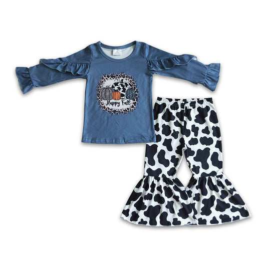 GLP0090Happy fall pumpkin shirt cow bell bottom pants baby clothes
