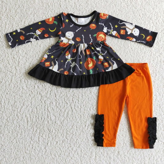 9.15 GLP0092 Baby Girls Winter Outfits Baby girls Halloween ghost orange pants clothes sets