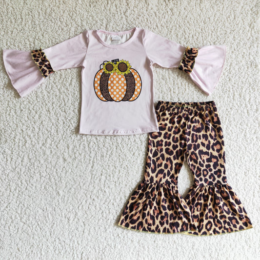 9.23 GLP0125 Baby Girls Winter Outfits Baby girls pumpkin pink leopard ruffle pants clothing sets