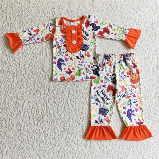 9.27 GLP0127 RTS No Moq Promotion Baby Girls Winter Outfits Baby girls cartoon Happy Halloween pajamas sets