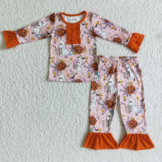 9.27 GLP0135 RTS No Moq Promotion Baby Girls Winter Outfits Baby girls  ghost pumpkin Halloween pajamas sets
