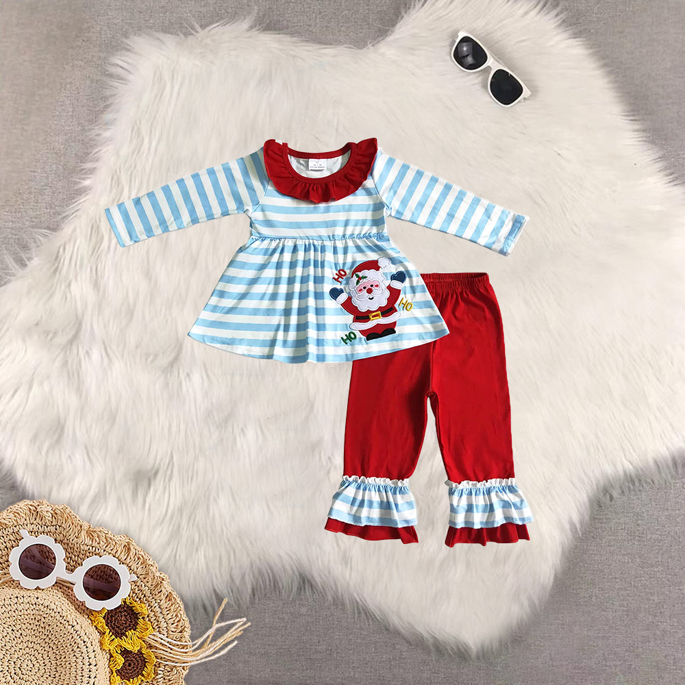 8.20 RTS Sibling Baby Boys Girls Embroidery Santa Christmas Pajamas Pants Clothes Sets
