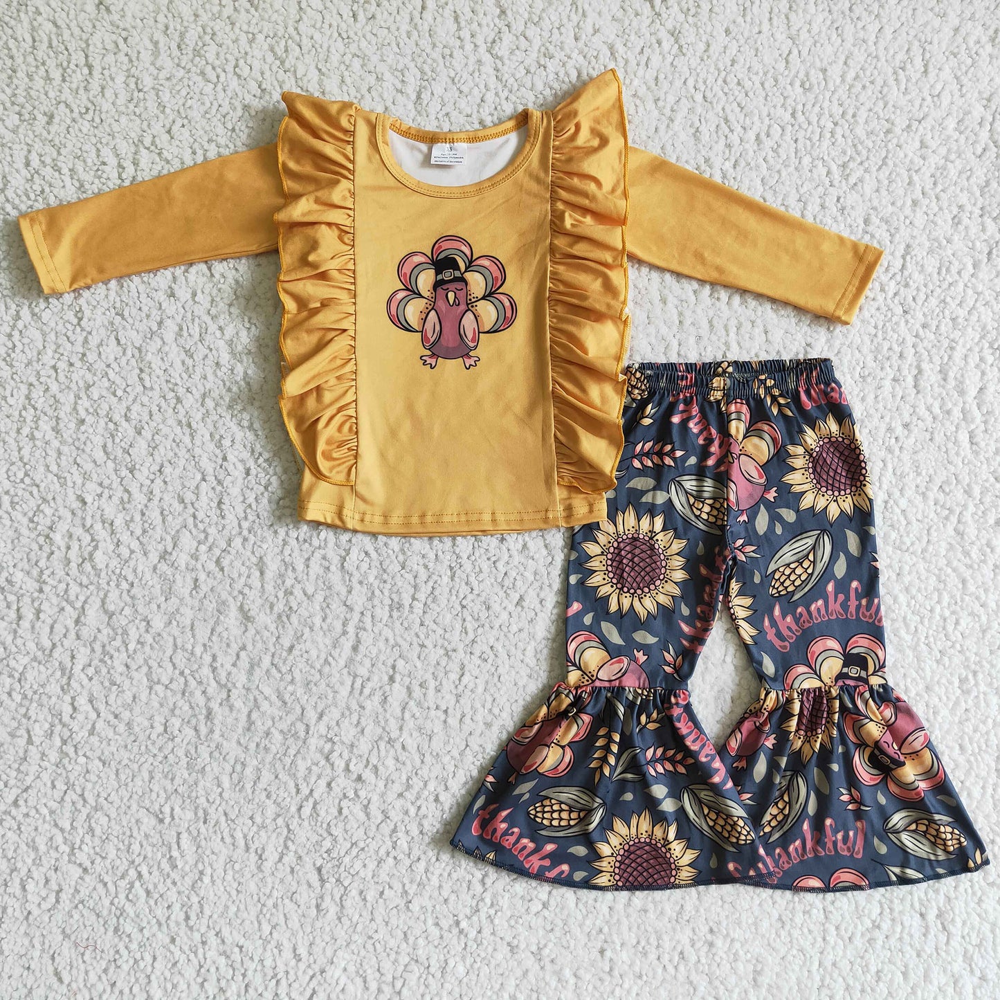 9.27 GLP0201 RTS No Moq Promotion  Baby Girls Winter Outfits Baby Girls thanksgiving turkey bell pants sets