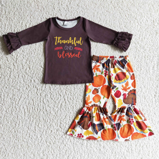 10.4 GLP0230 RTS No Moq Promotion Baby Girls Winter Outfits Baby Girls thankful and blessed thanksgiving pants sets